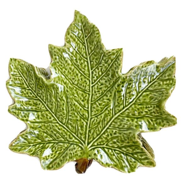 CHRIS MADDEN Green Harvest Leaf Ceramic Plate Dish 9x9” Table Decor Lot Of 6-NEW - Picture 1 of 6